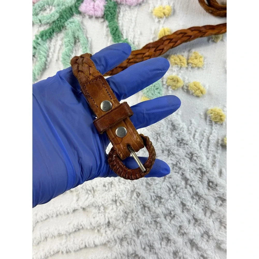 Vintage Braided Leather Belt Cognac Brown Woven Boho Western 36 Inch